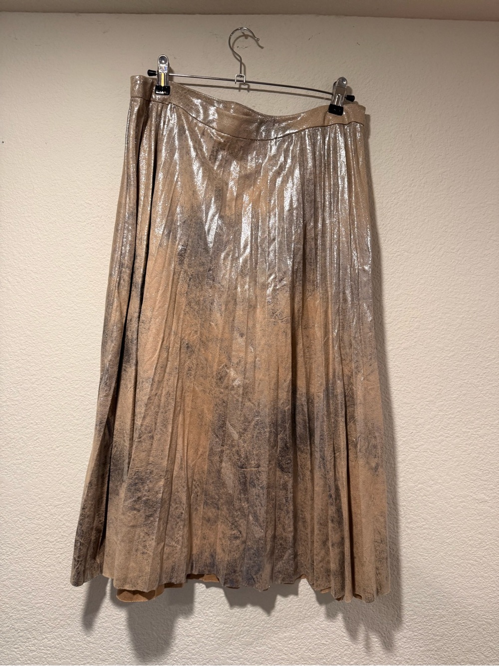 ASHRO Shimmery Metallic Pleated Taupe Pleated A-Line Skirt